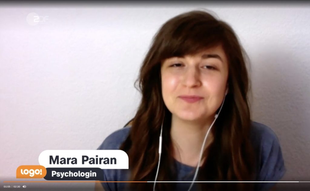 Screenshot von Interview von Psychologin Mara Pairan bei Logo!