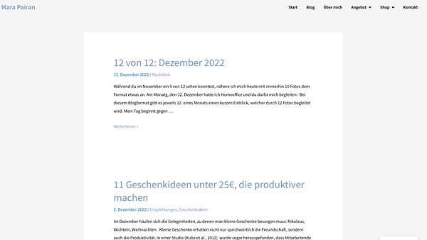 Jahresrückblick 2022: Screenshot der Blogseite meiner Website