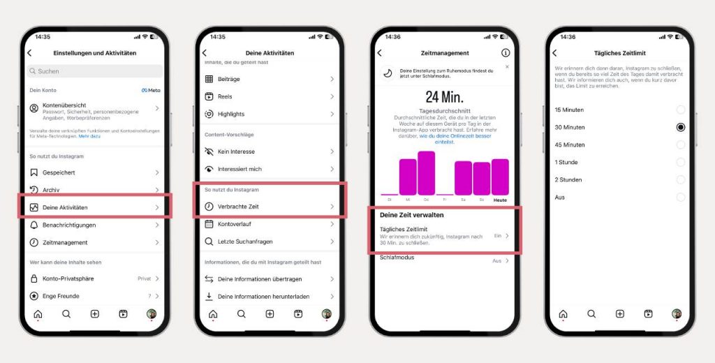 Ein Zeitlimit einstellen bei Instagram