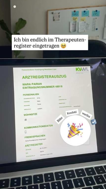Arztregisterauszug bei der Kassenärztlichen Vereinigung für Mara Pairan